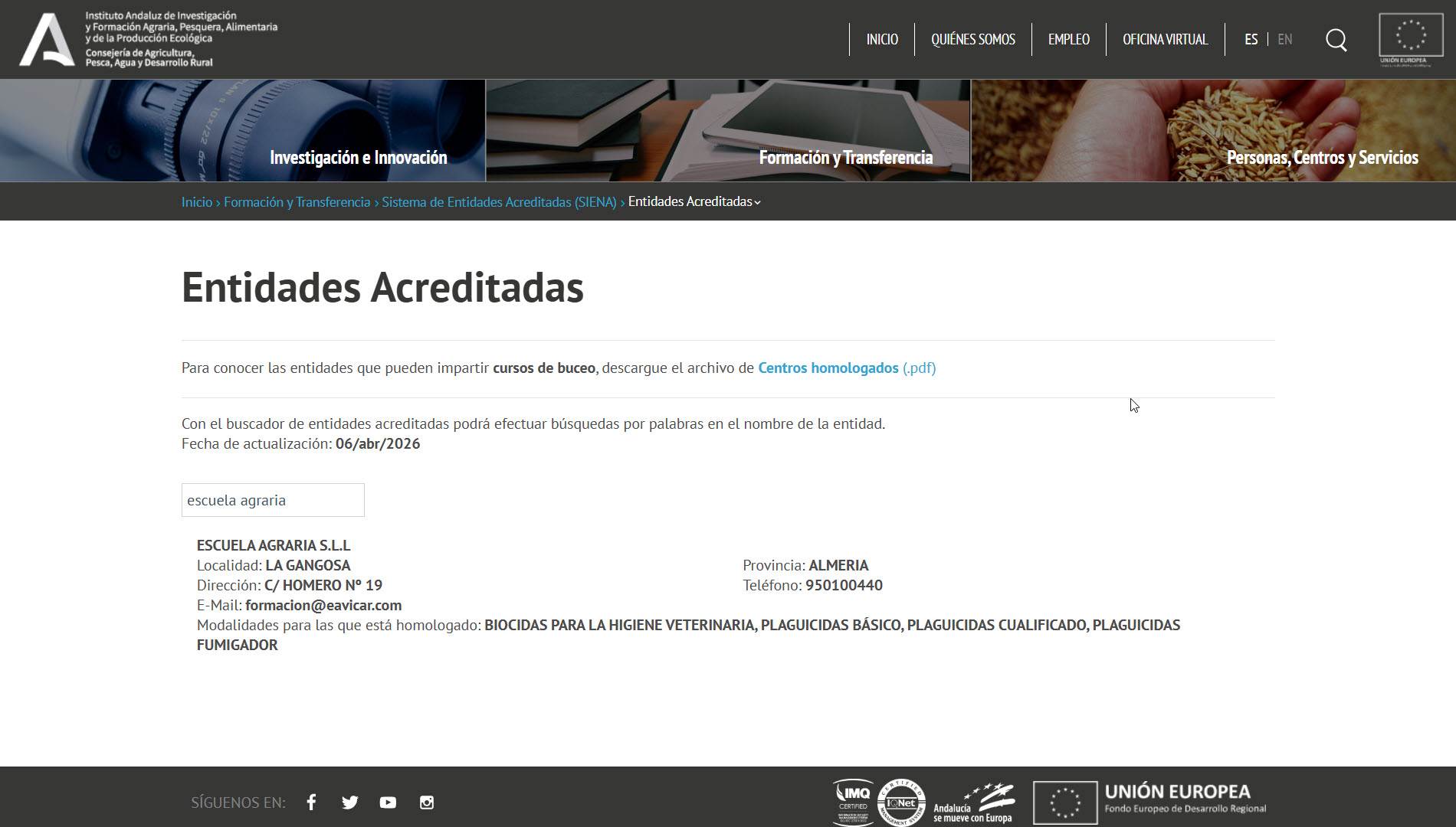 Formación en productos fitosanitarios en la Escuela Agraria Vícar